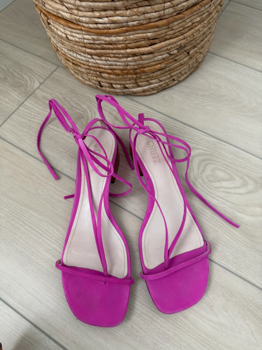SCHUTZ Bright Fuchsia Lace-Up Heeled Sandals